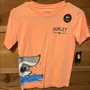 Hurley Orange Short Sleeve Tee with Shark Graphic